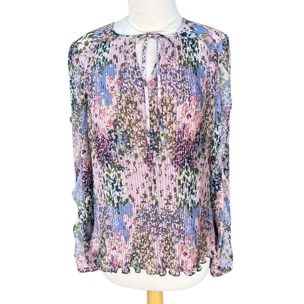 Ted Baker London Kaylahn Ditsy Accordion Pleat Blouse Pink Floral Keyhole Size 4